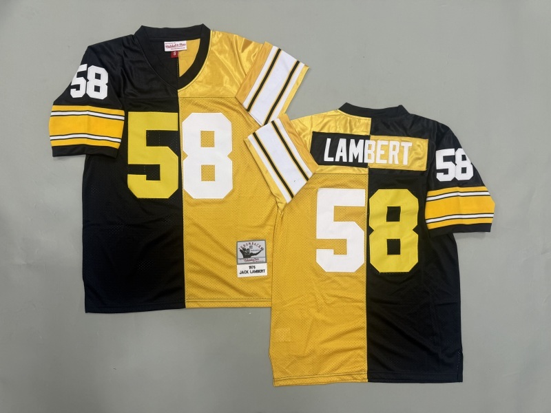 Men 2025 Pittsburgh Steelers #58 Lambert black yellow Throwback Limited NFL Jersey style 001